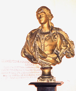 Bust and inscription of Queen Clementina